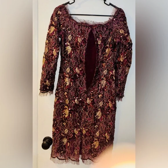 CUSTOM 90's Vintage Burgundy Raw Edge Lace Sequins Silk Lined Cocktail Dress 4 CUSTOM 90's Vintage Burgundy Raw Edge Lace Sequins Silk Lined Cocktail Dress 4